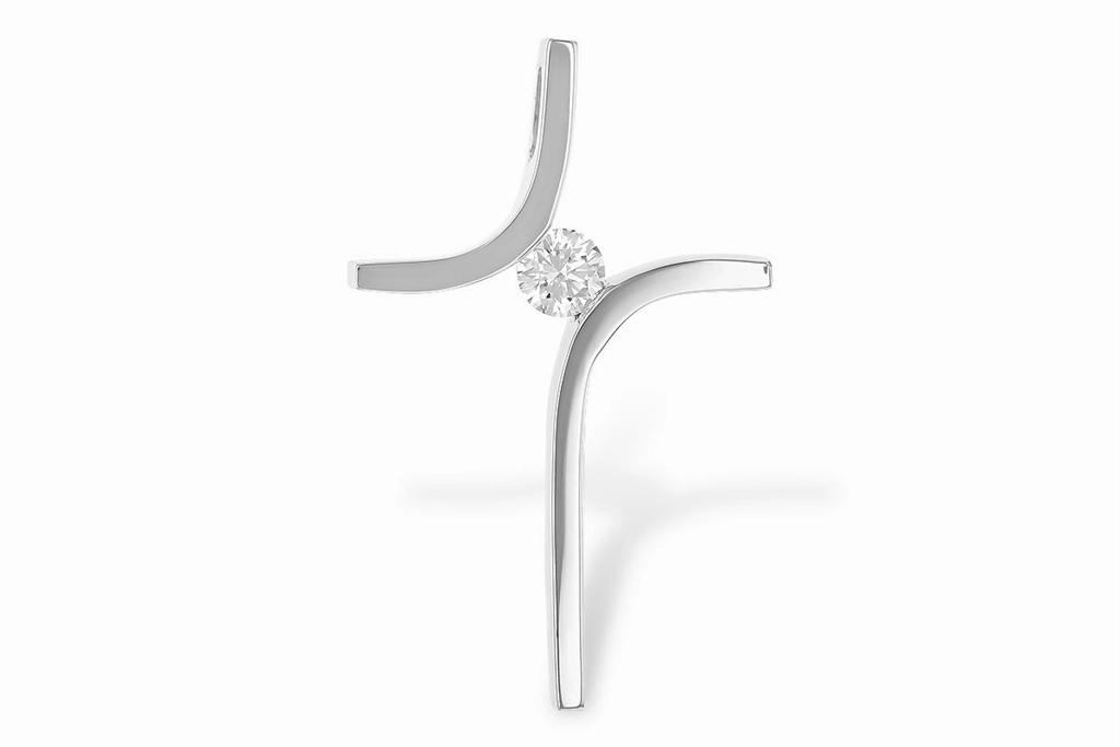 14K White Gold Cross Diamond Pendant