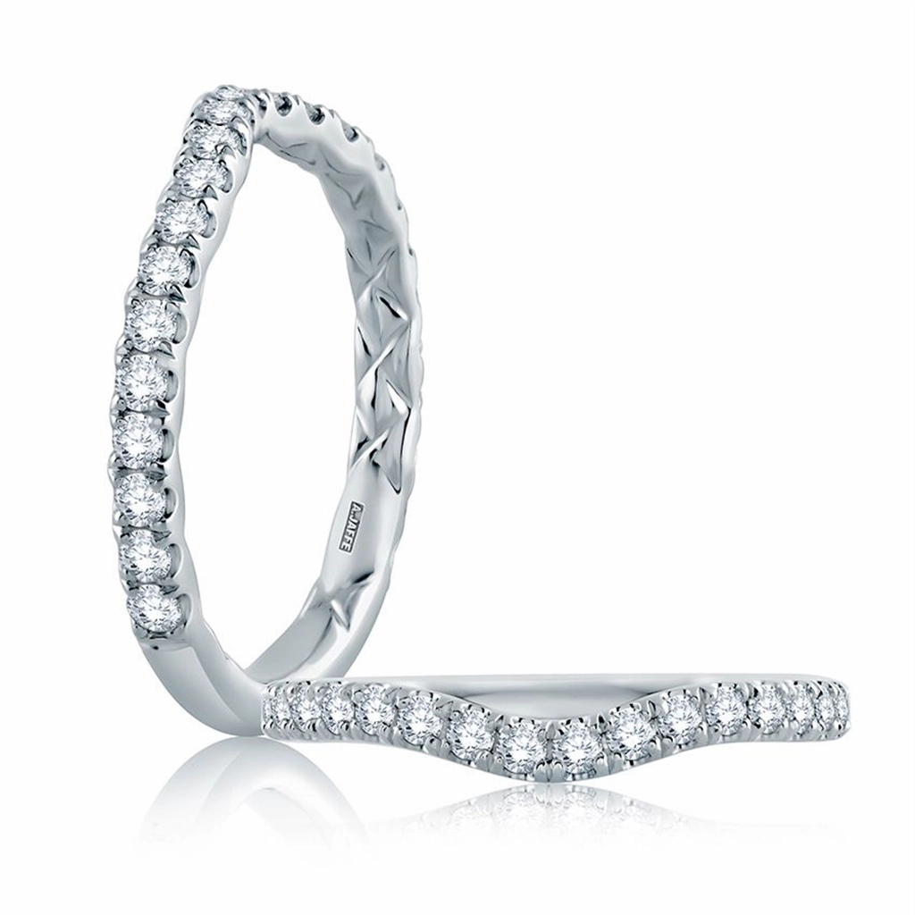 14K White Gold Curved Diamond Band