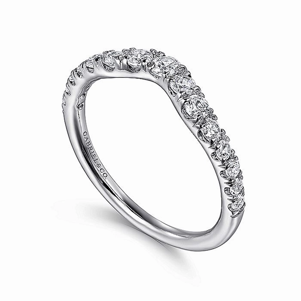 14K White Gold Curved French Pav Diamond Wedding Band
