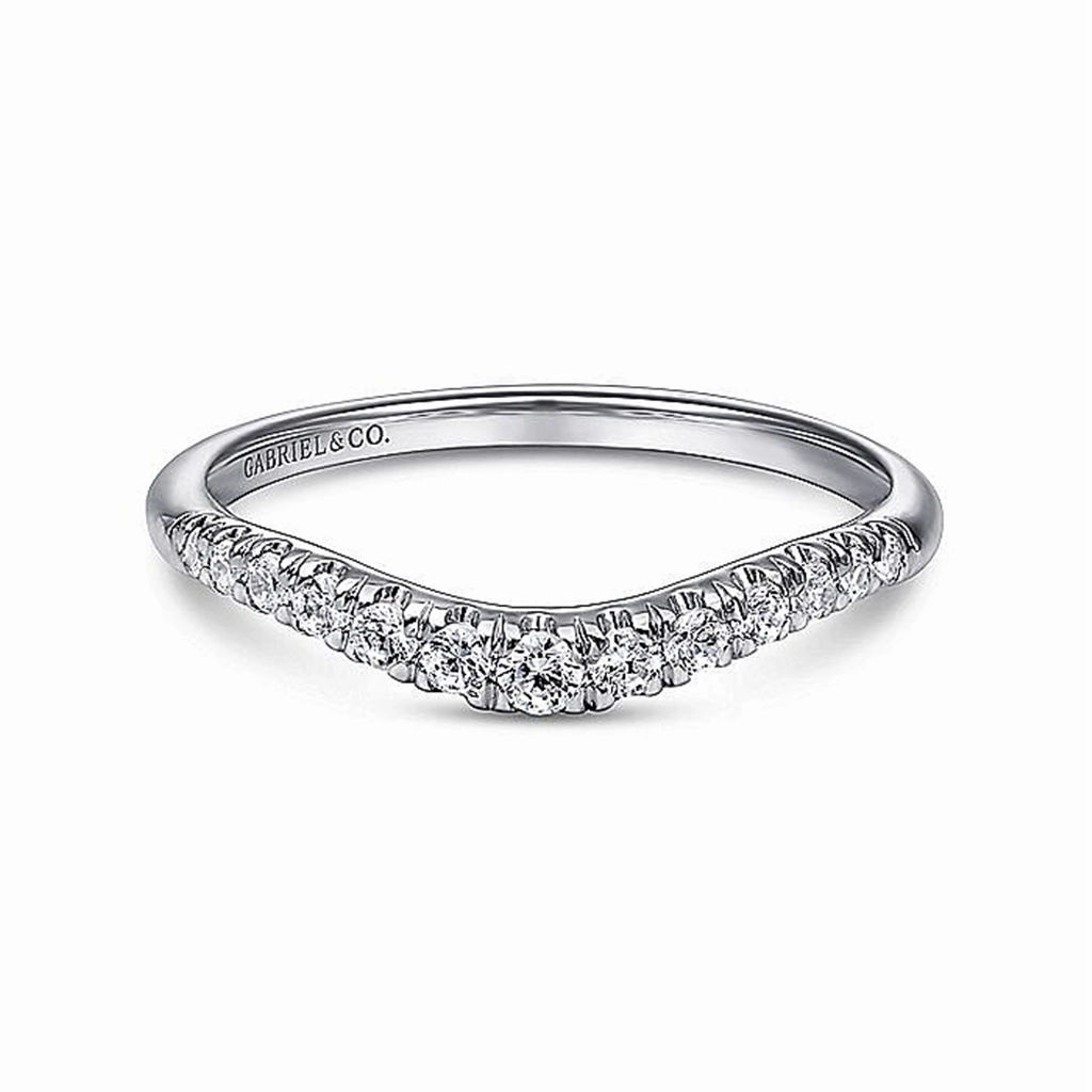 14K White Gold Curved French Pav Diamond Wedding Band