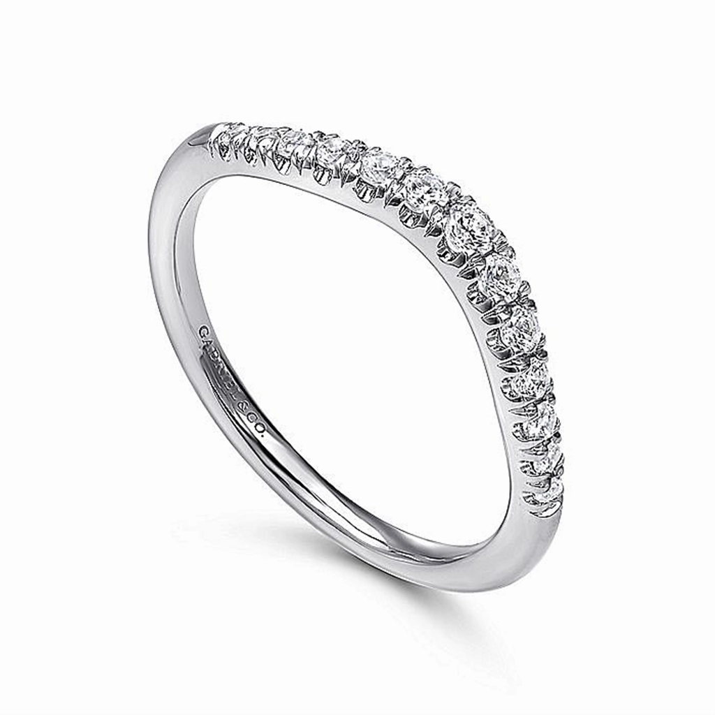 14K White Gold Curved French Pav Diamond Wedding Band