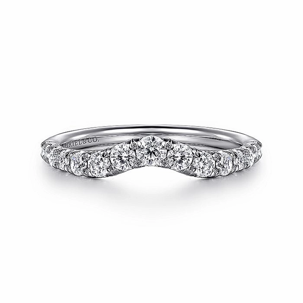 14K White Gold Curved French Pav Diamond Wedding Band