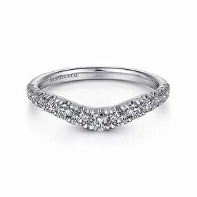 14K White Gold Curved French Pav Set Diamond Wedding Band