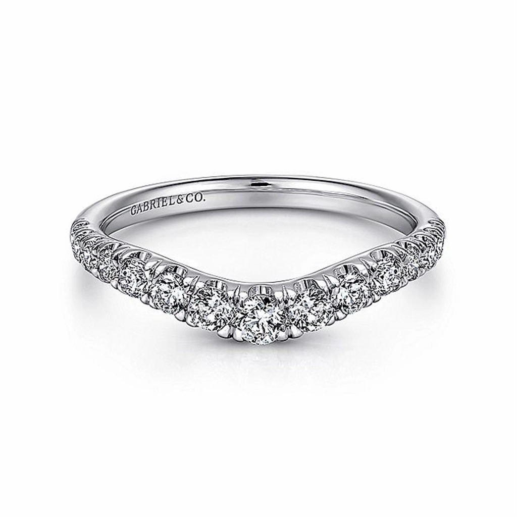 14K White Gold Curved French Pav Set Diamond Wedding Band
