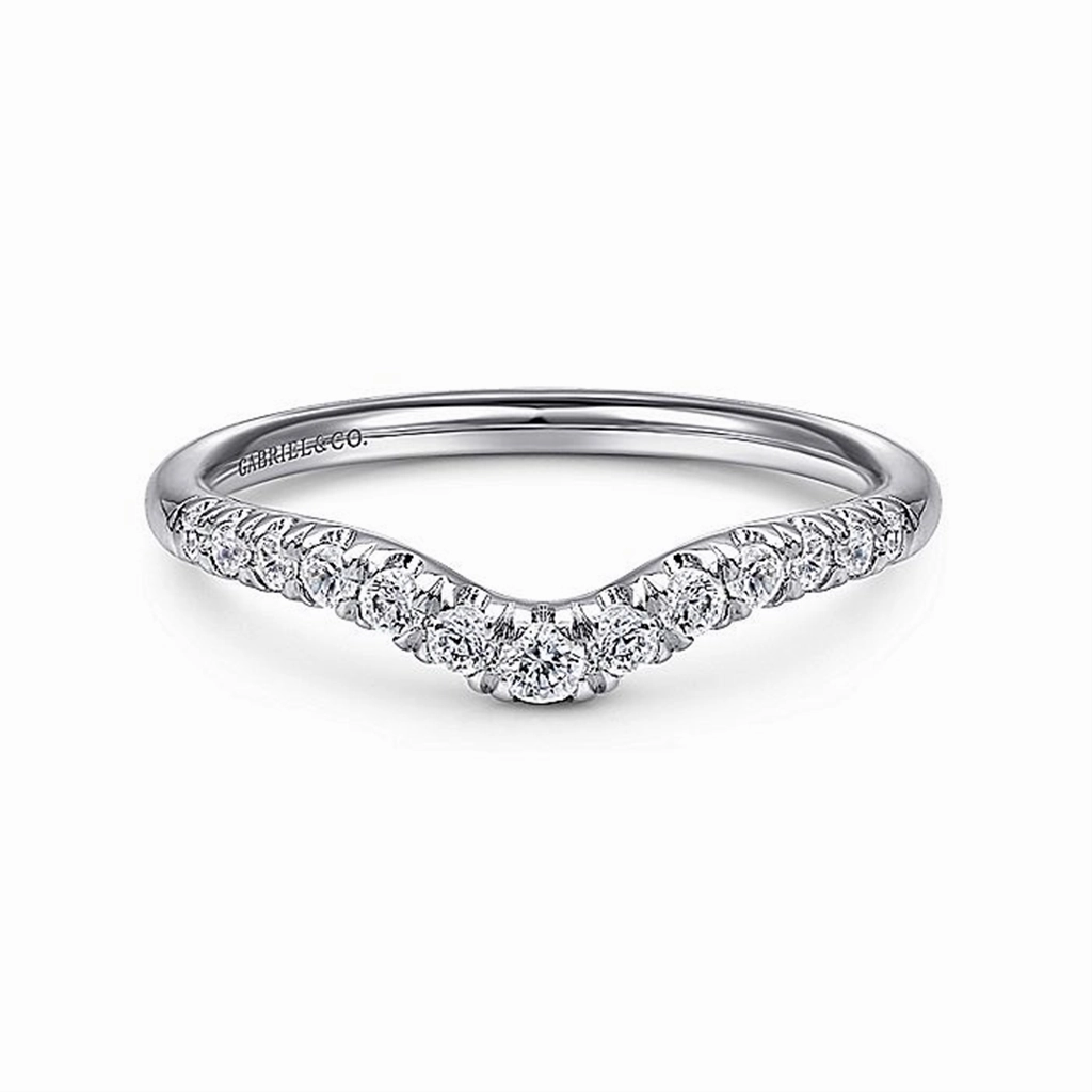 14K White Gold Curved French Pav Set Diamond Wedding Band