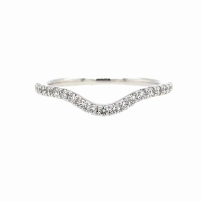14K White Gold Curved Natural Diamonds Band