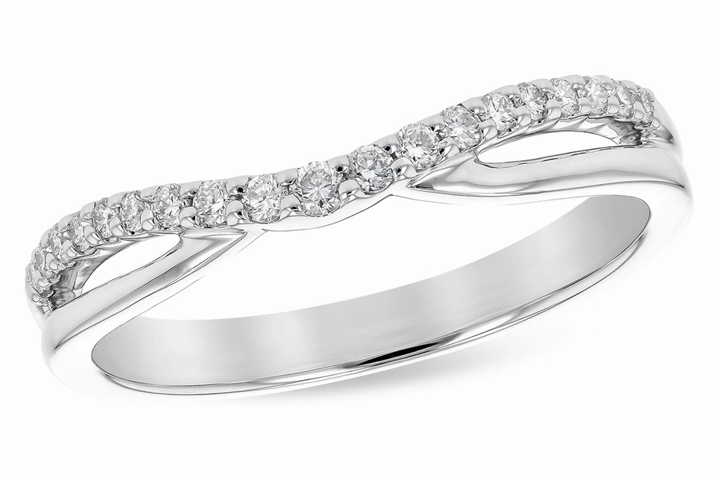 14K White Gold Curved Natural Diamonds Band