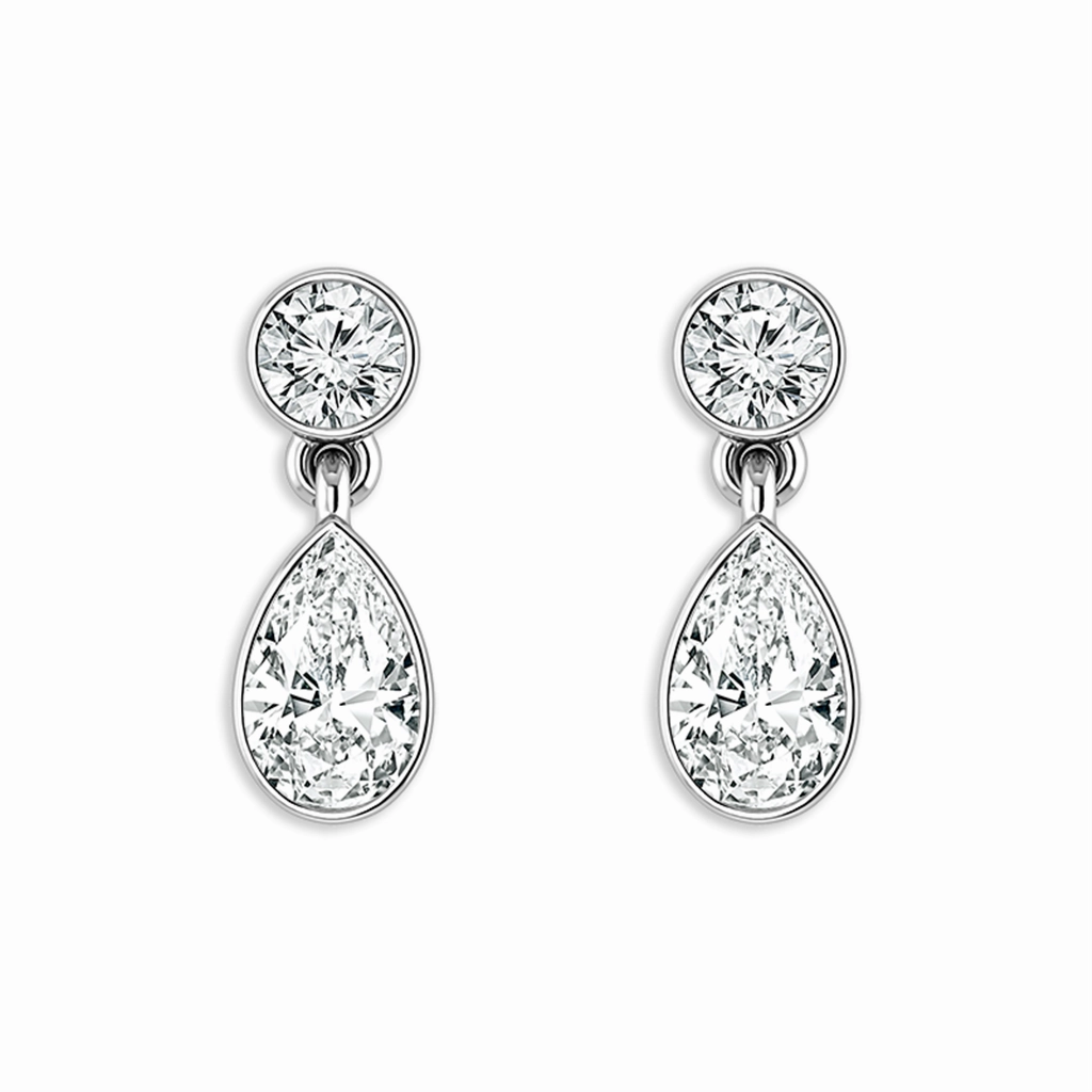 14K White Gold Dangle Lab Grown Diamonds Hoop Earrings