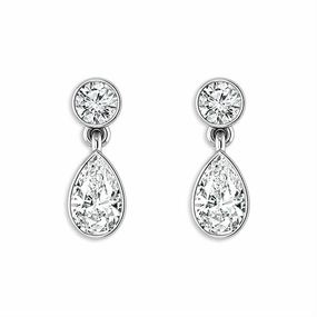 14K White Gold Dangle Lab Grown Diamonds Hoop Earrings