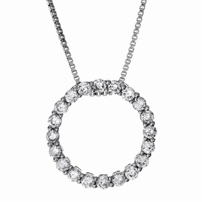 14K White Gold Diamond Circle Pendant Necklace