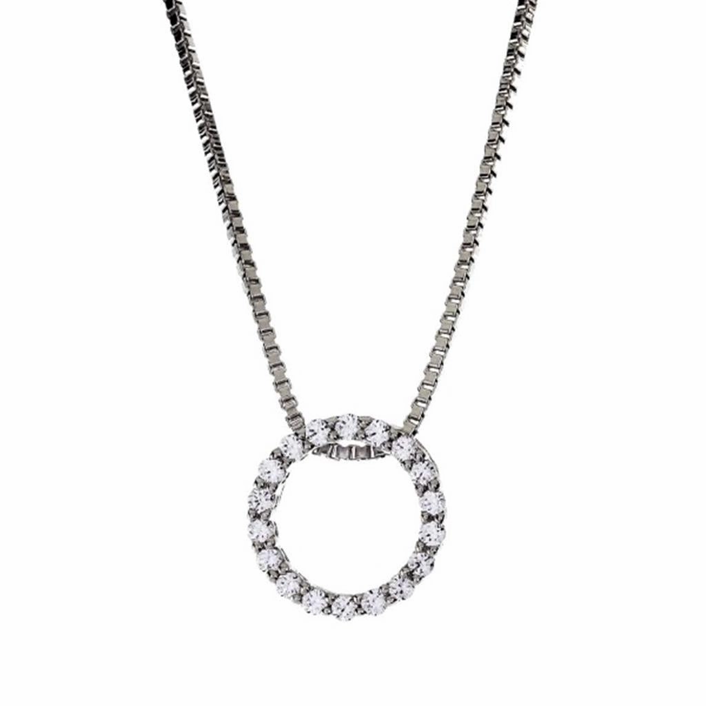 14K White Gold Diamond Circle Pendant Necklace