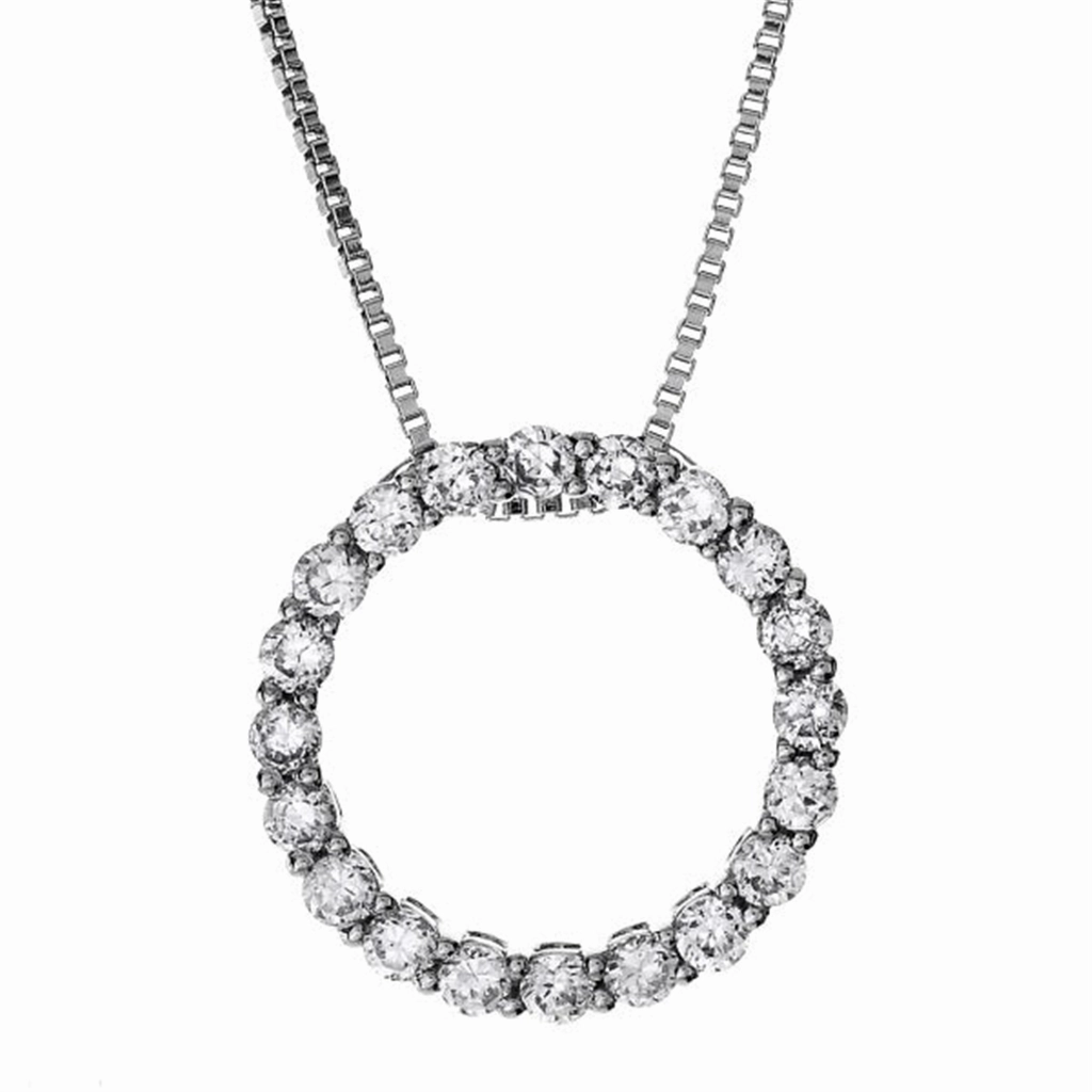 14K White Gold Diamond Circle Pendant Necklace