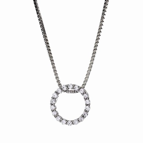 14K White Gold Diamond Circle Pendant Necklace
