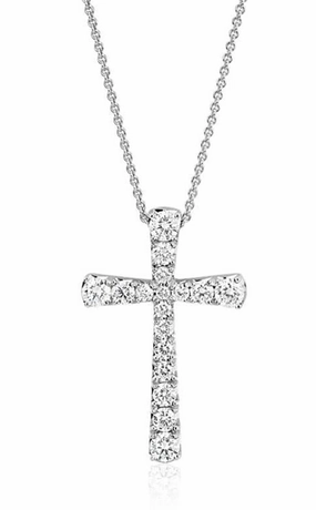 14K White Gold Diamond Cross Necklace
