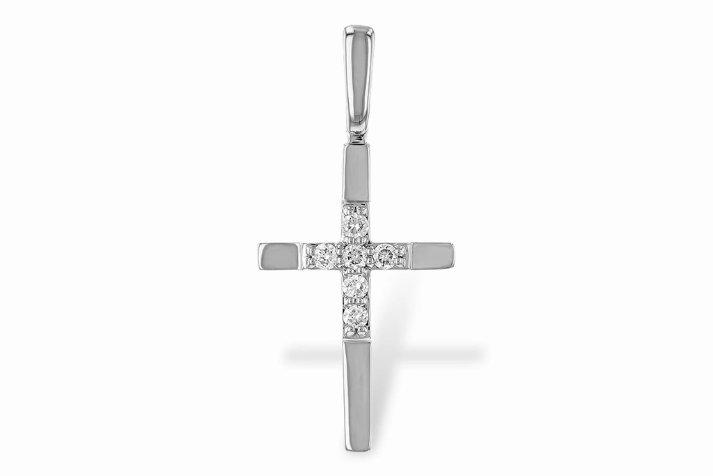 14K White Gold Diamond Cross Pendant