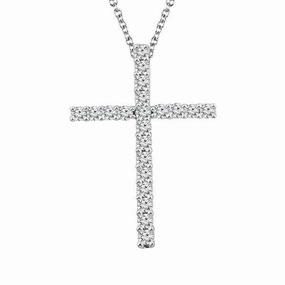 14K White Gold Diamond Cross Pendant Necklace