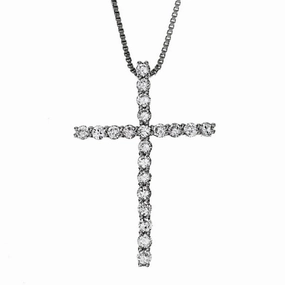 14K White Gold Diamond Cross Pendant Necklace