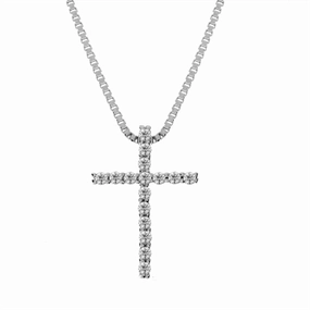 14K White Gold Diamond Cross Pendant Necklace