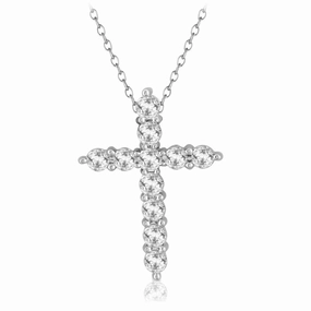14K White Gold Diamond Cross Pendant Necklace