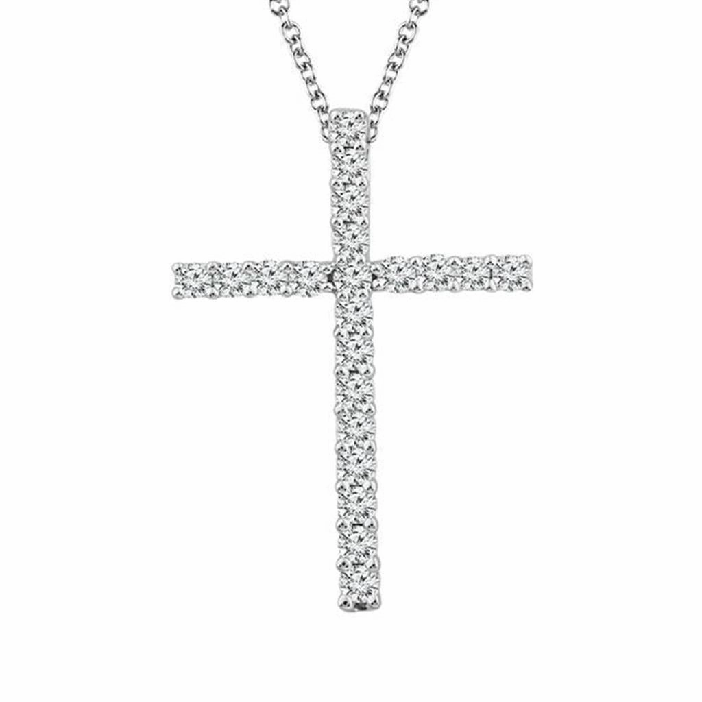 14K White Gold Diamond Cross Pendant Necklace