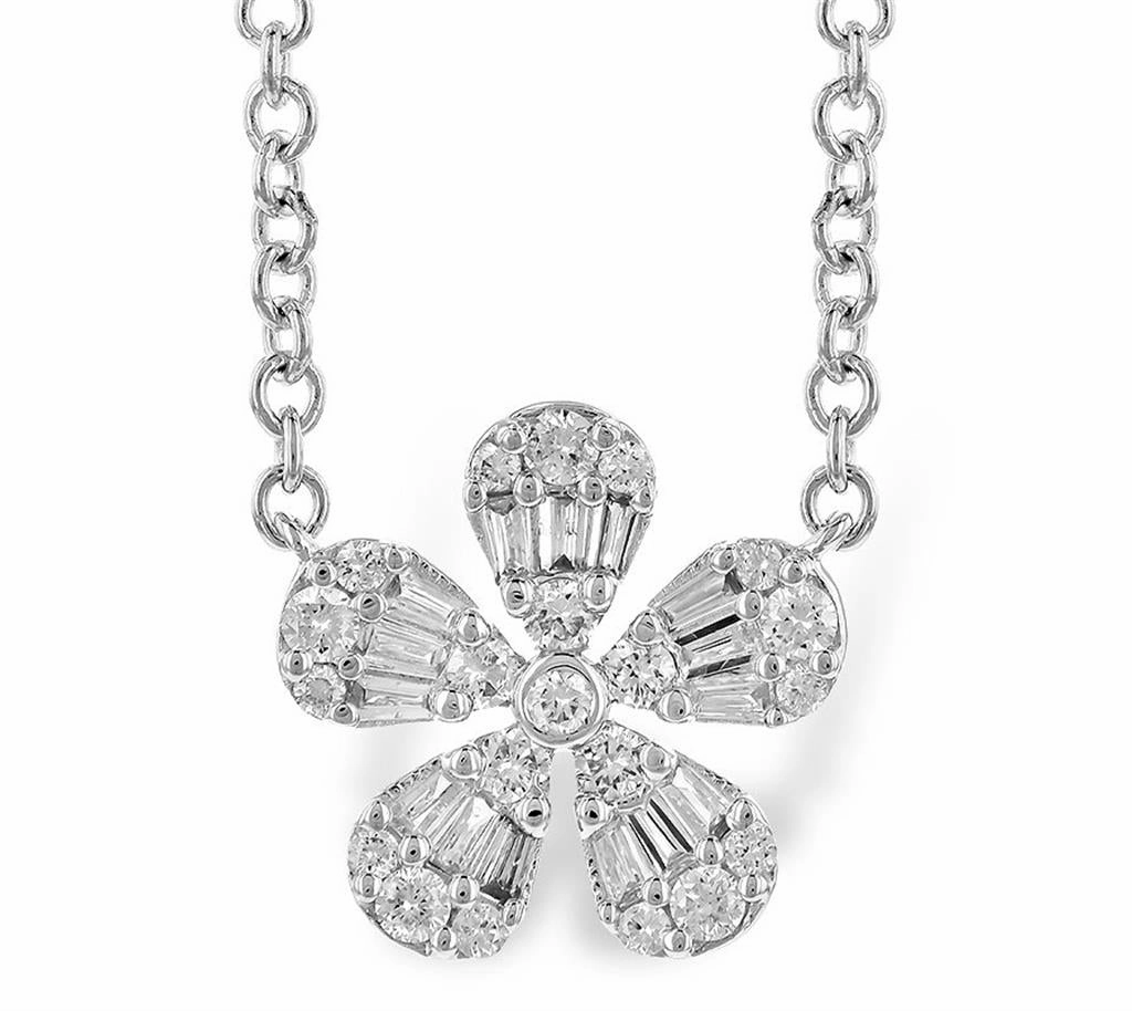 14K White Gold Diamond Flower Necklace