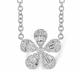 14K White Gold Diamond Flower Necklace