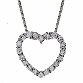 14K White Gold Diamond Heart Pendant Necklace