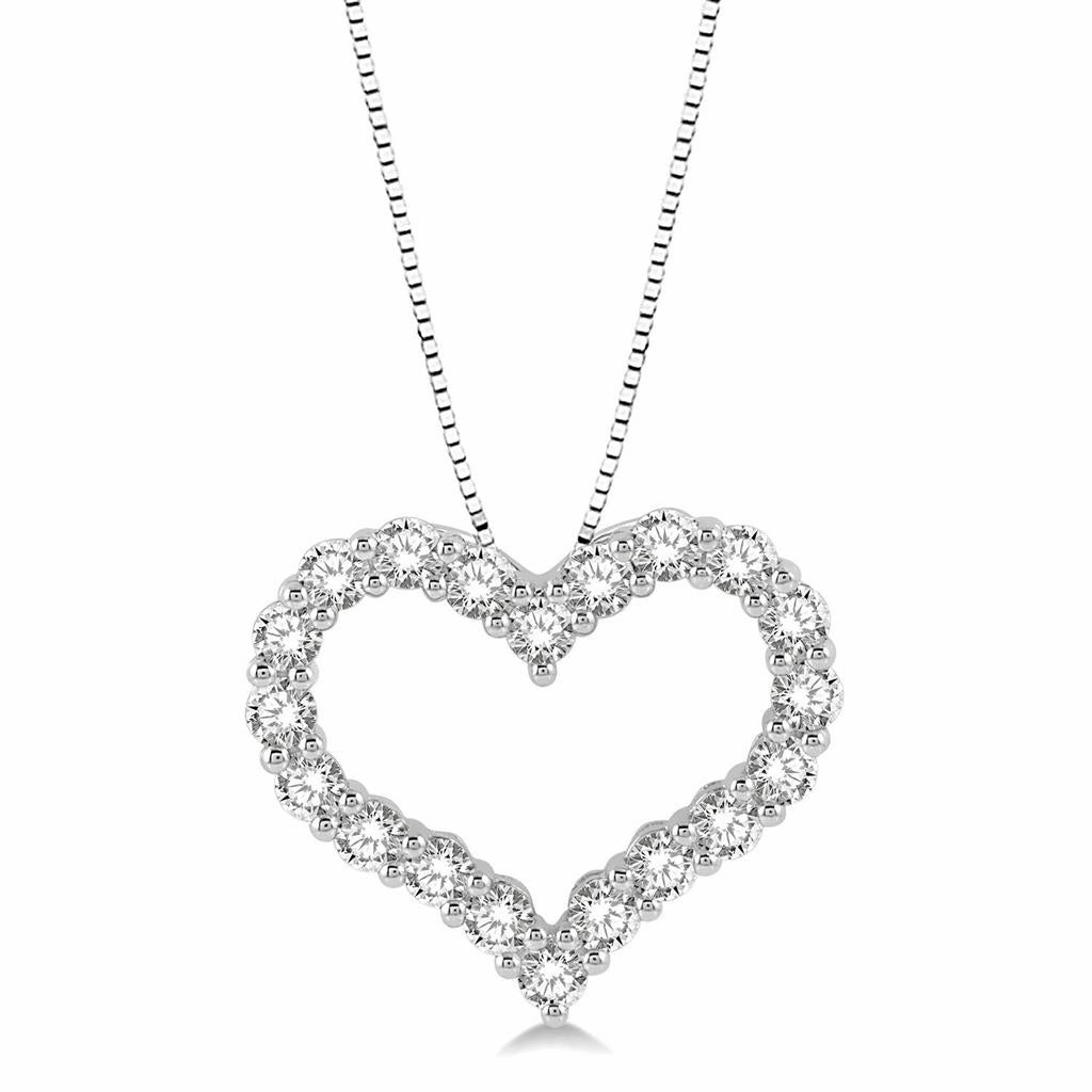 14K White Gold Diamond Heart Pendant Necklace