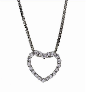 14K White Gold Diamond Heart Pendant Necklace
