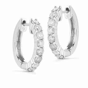 14K White Gold Diamond Huggie Earrings