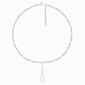 14K White Gold Diamond Paperclip Necklace