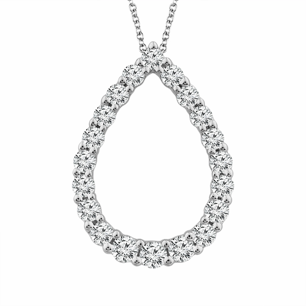 14K White Gold Diamond Pear Pendant Necklace