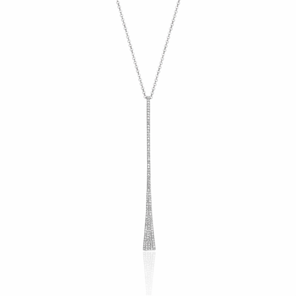 14K White Gold Drop Bar Diamond Necklace