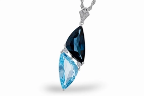 14K White Gold Drop Blue Topaz Pendant Necklace