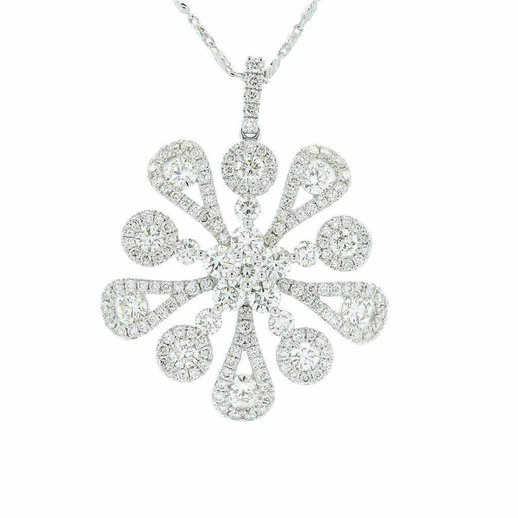 14K White Gold Flower Diamond Pendant
