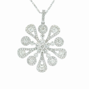 14K White Gold Flower Diamond Pendant