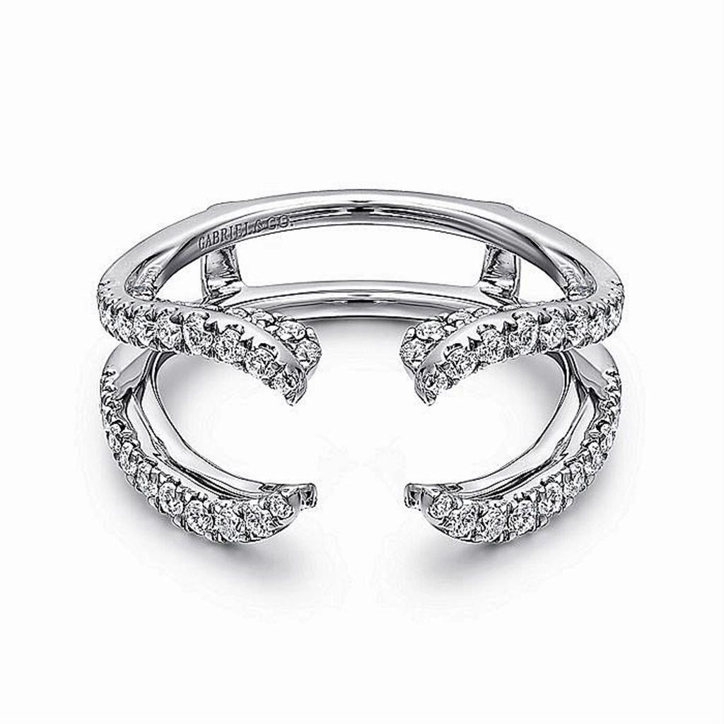 14K White Gold French Pav Set Diamond Ring Enhancer