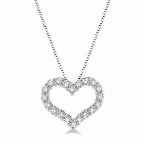 14K White Gold Heart Shape Diamond Pendant Necklace