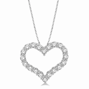 14K White Gold Heart Shape Diamond Pendant Necklace