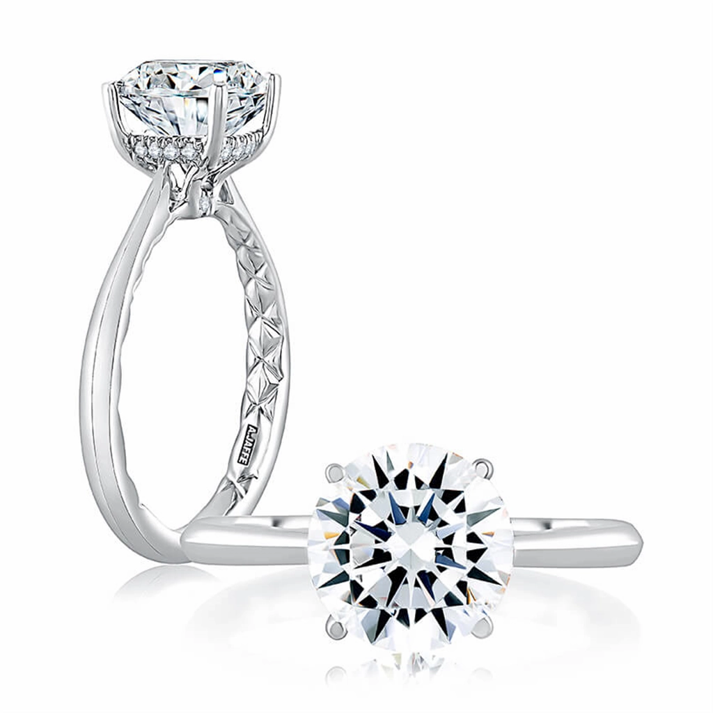14K White Gold Hidden Halo Diamond Engagement Ring