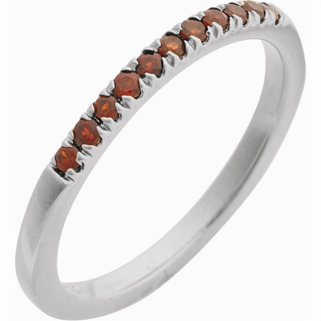 14K White Gold January Birthstone Round Garnets Band Ring
