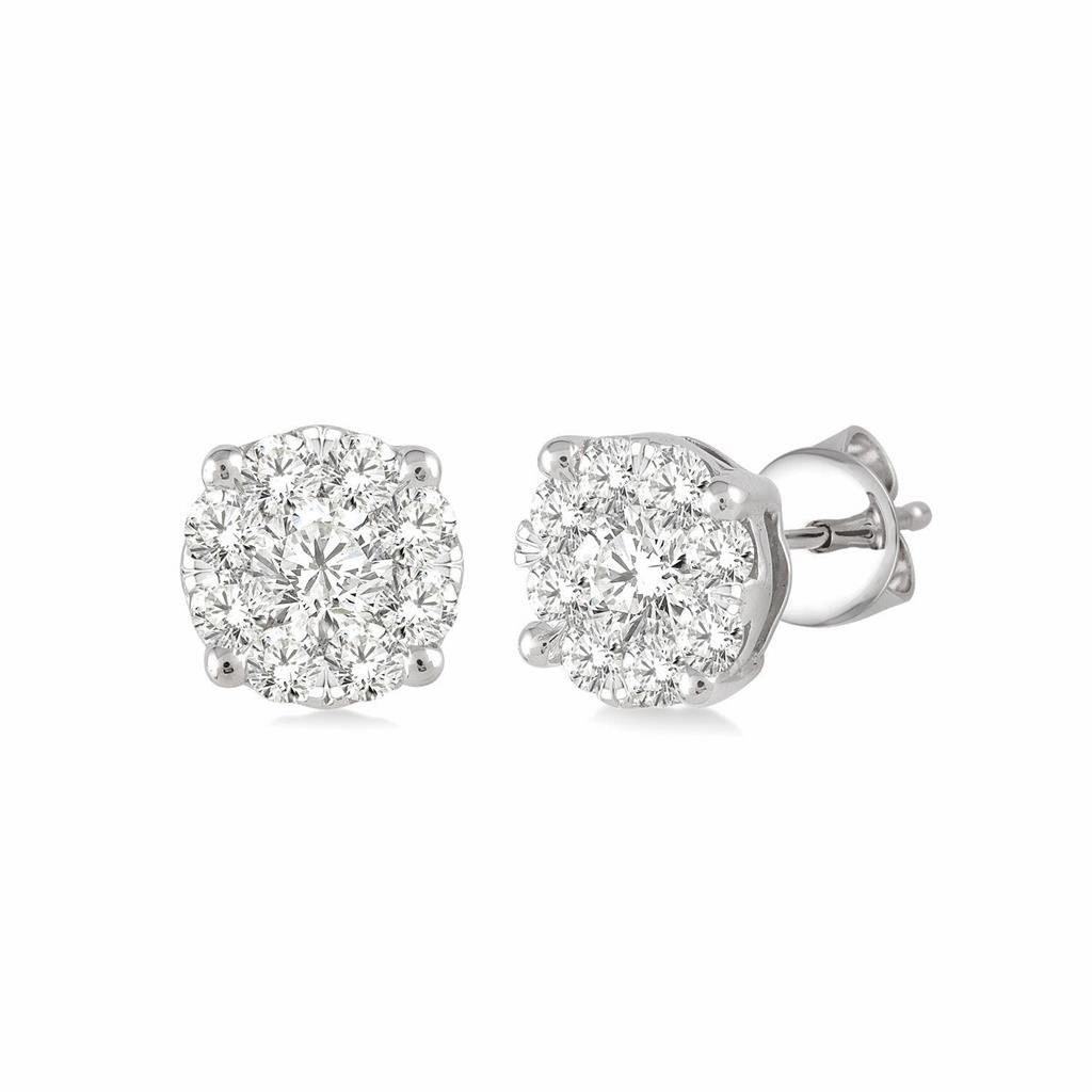 14K White Gold Lovebright Diamond Cluster Earrings