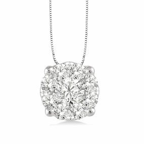 14K White Gold Lovebright Diamond Cluster Pendant Necklace