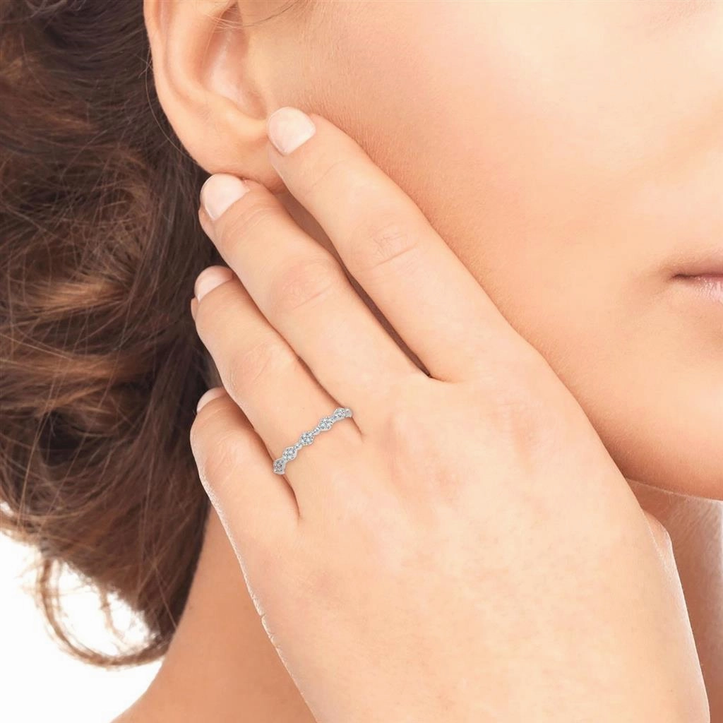 14K White Gold Marquise And Ball Link Stackable Fashion Ring