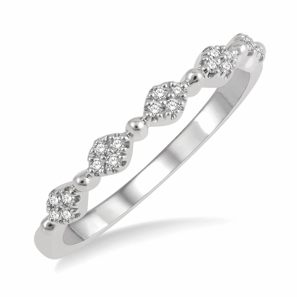 14K White Gold Marquise And Ball Link Stackable Fashion Ring