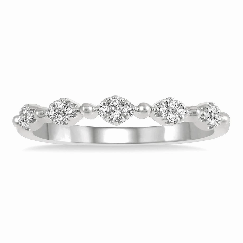 14K White Gold Marquise And Ball Link Stackable Fashion Ring