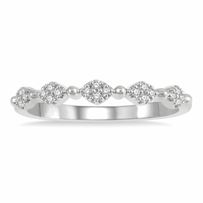 14K White Gold Marquise And Ball Link Stackable Fashion Ring