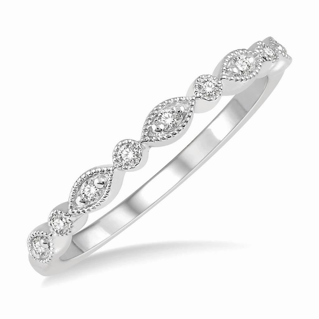 14K White Gold Marquise and Circle Diamond Stackable Fashion Ring