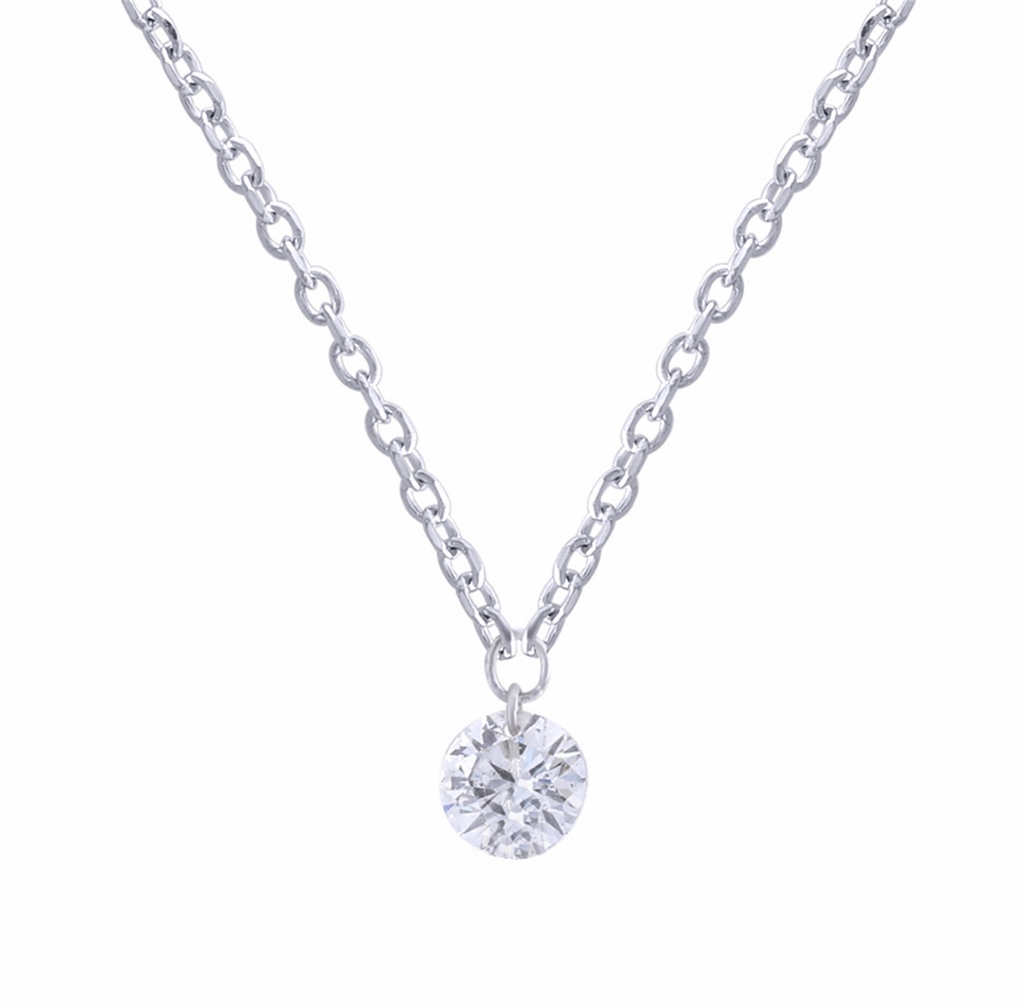 14K White Gold Naked Diamonds Solitaire Diamond Pendant Necklace