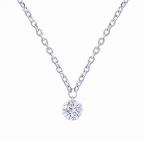14K White Gold Naked Diamonds Solitaire Diamond Pendant Necklace
